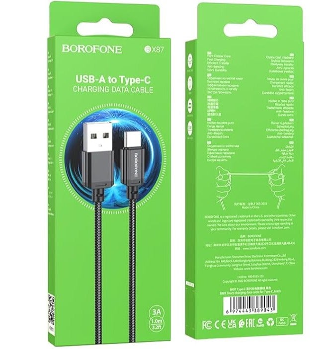 BOROFONE BX52 Airy silicone charging data cable for Type-C - Black - Image 1